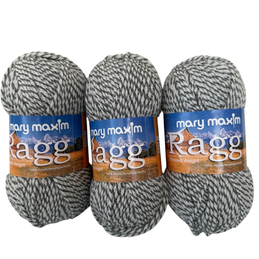 Mary Maxim Ragg Yarn Grey Worsted Weight 3.5 oz 191 Yards Acrylic 3 Pack